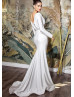 Ivory Satin Modest Wedding Dress With Horsehair Hem